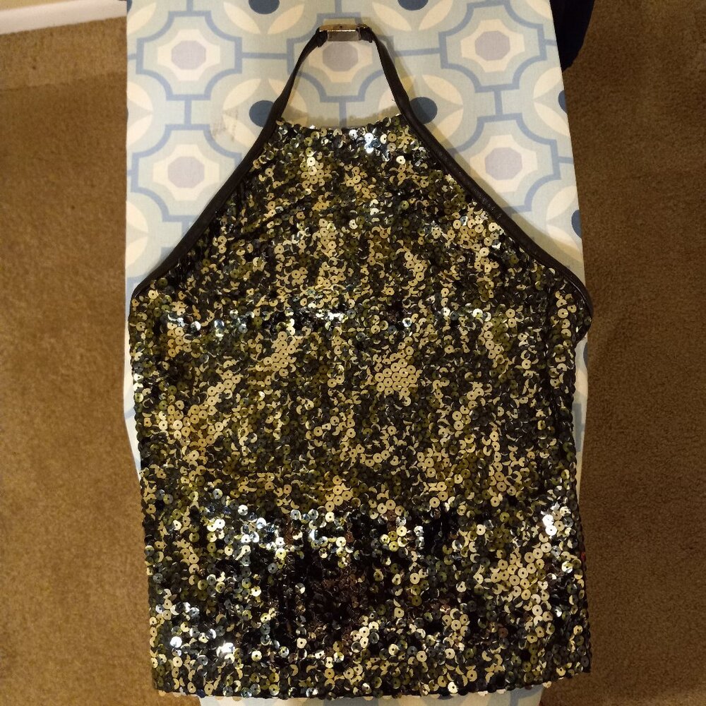 EXPRESS Shimmery olive-green backless, 3-strap Tank Teaser W XS